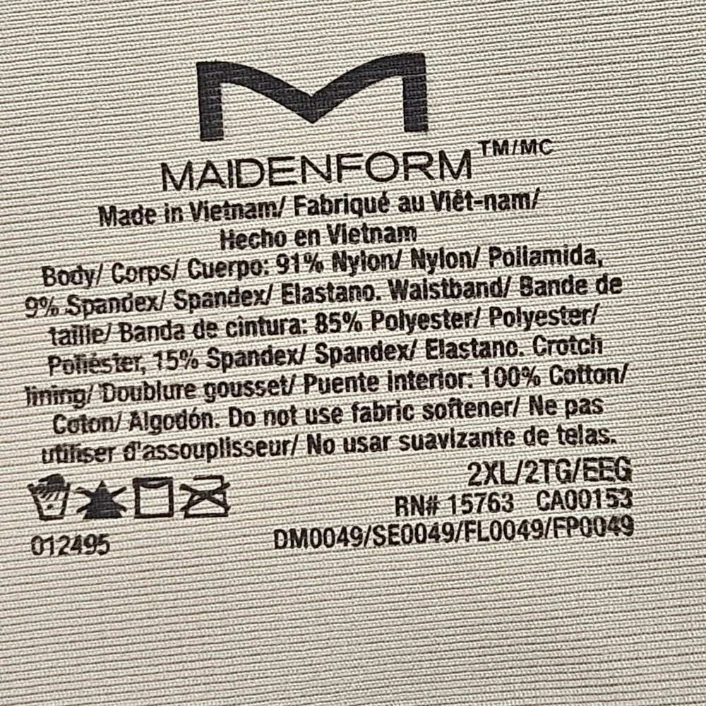 Maidenform No Pinch Shaping Waistband Thong Lace Front Beige 2XL‎ DM0049